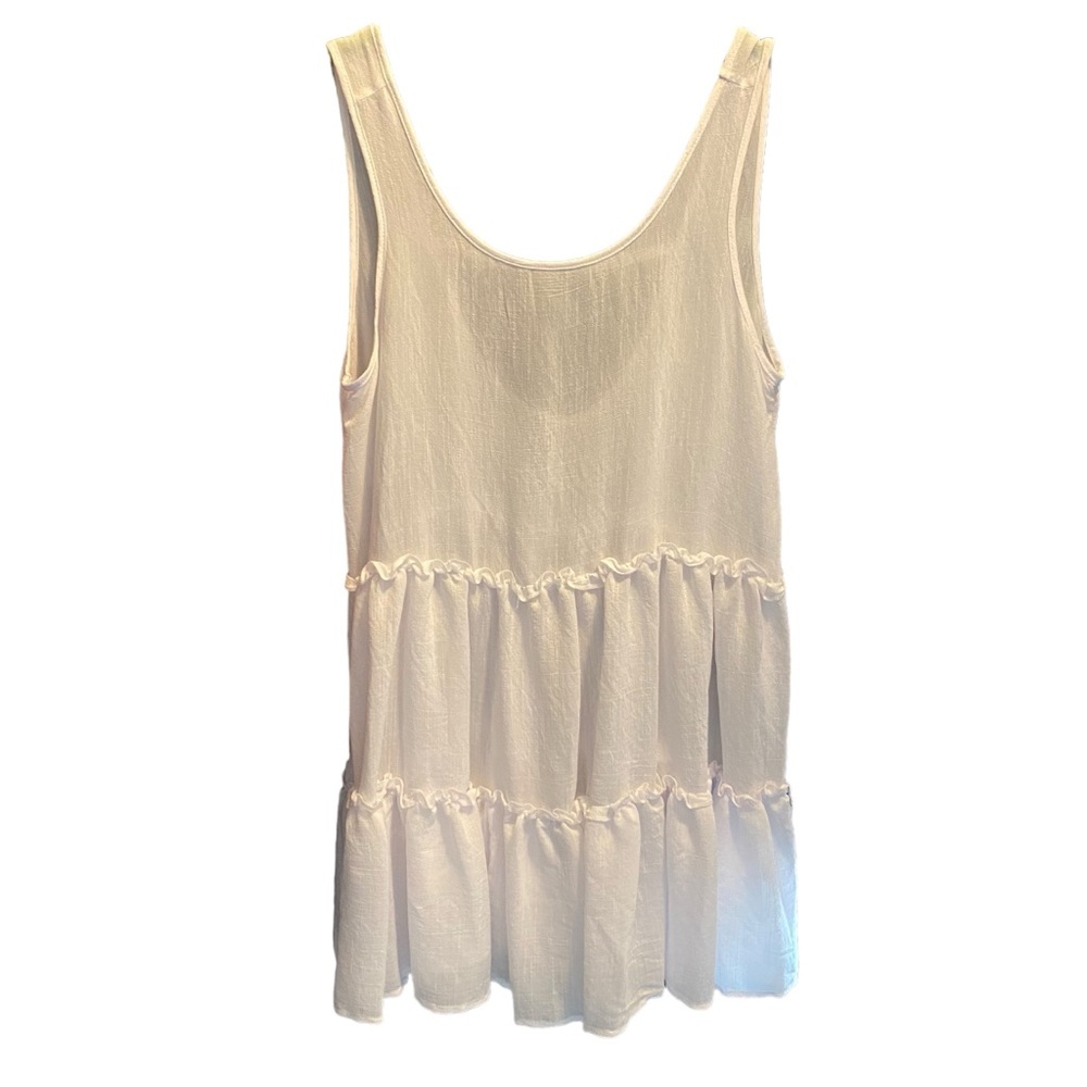 Wave Zone beach pool coverup dress white tiered ruffled scoop neck size S/M NWT
